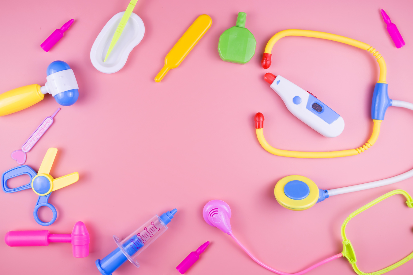 Doctor set of toys for the kid. Children's medical instruments. Pediatric doctor concept. Pediatrics. Educational toys.