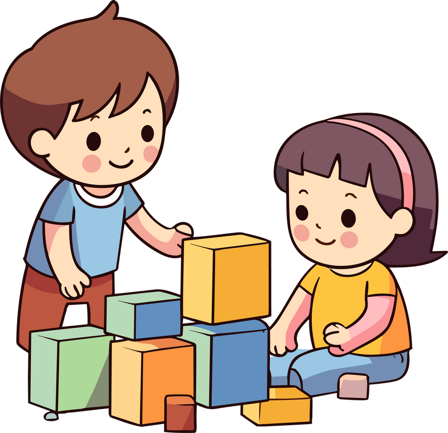 Cute Kids Playing with Blocks together illustration