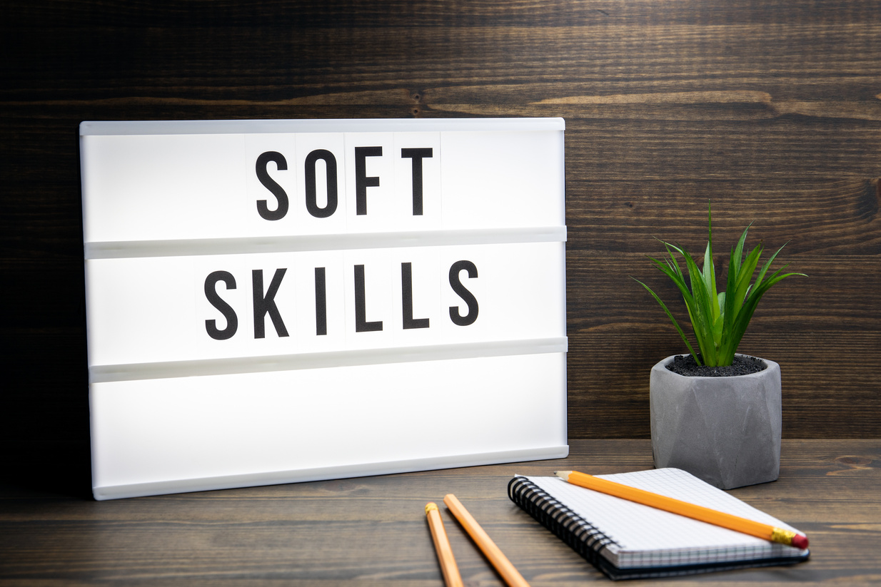 Soft Skills concept. Text in lightbox
